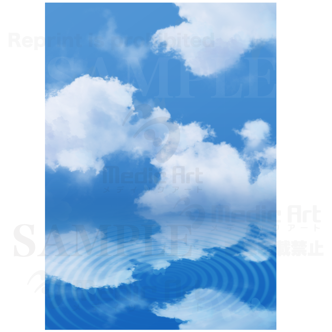 Blue sky and clouds reflected on the water