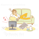 A man who are the lack of exercise by doing anything in his house. 