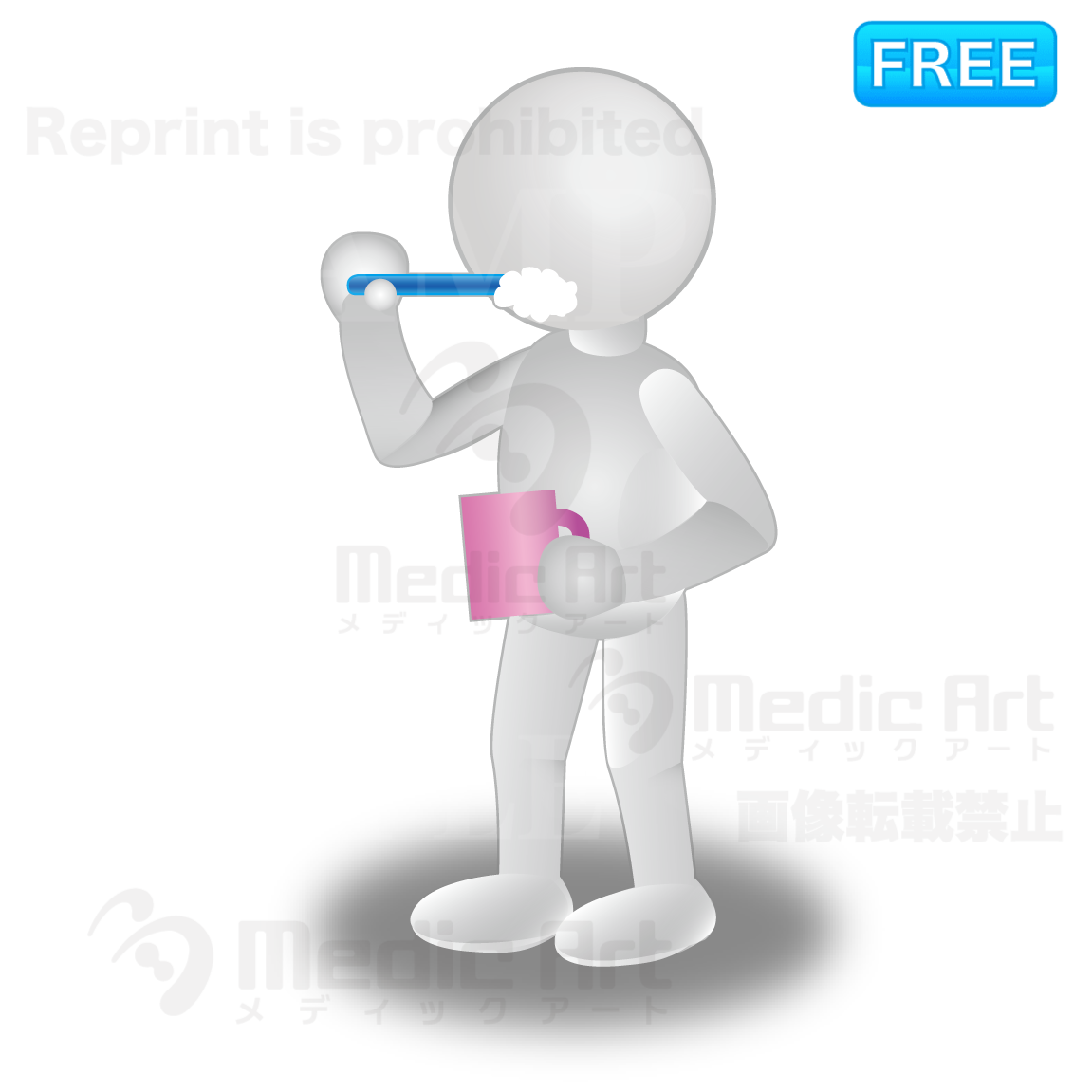 3D white human being who is brushing teeth. 