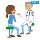 喉の痛みを医師に訴える女性