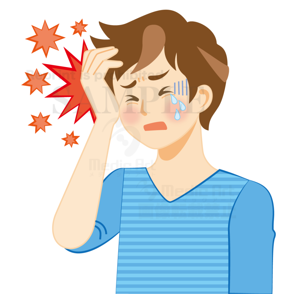 The young man who are struggling with terrible headache(Accidental occurrence headahe)
