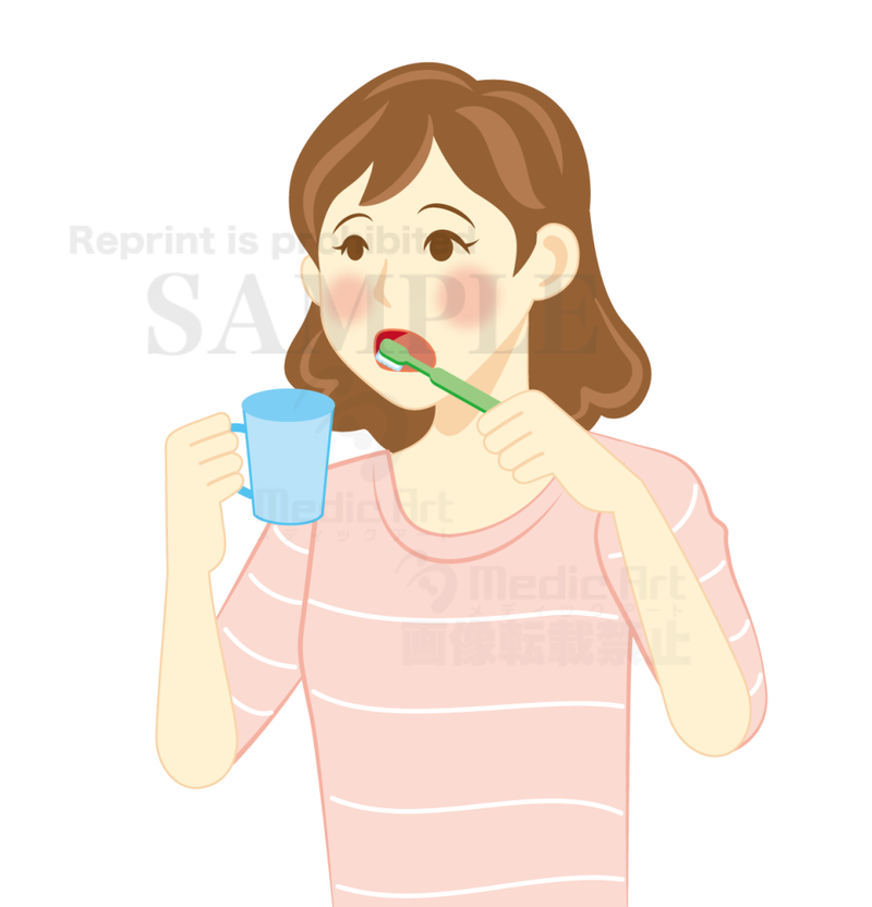 The woman who are brushing her teeth