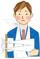 骨折の応急処置をしたビジネスマン