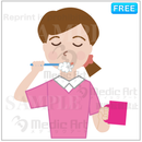 A woman who is brushing her teeth. I have to brush her teeth so that a cavity does not have it.