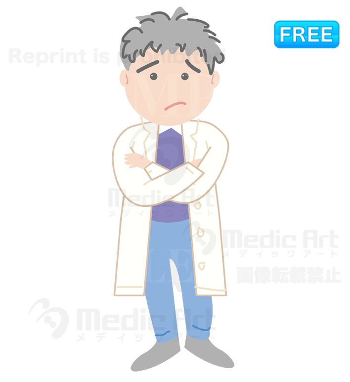 Ａ doctor who considers with his crossed arms./F2