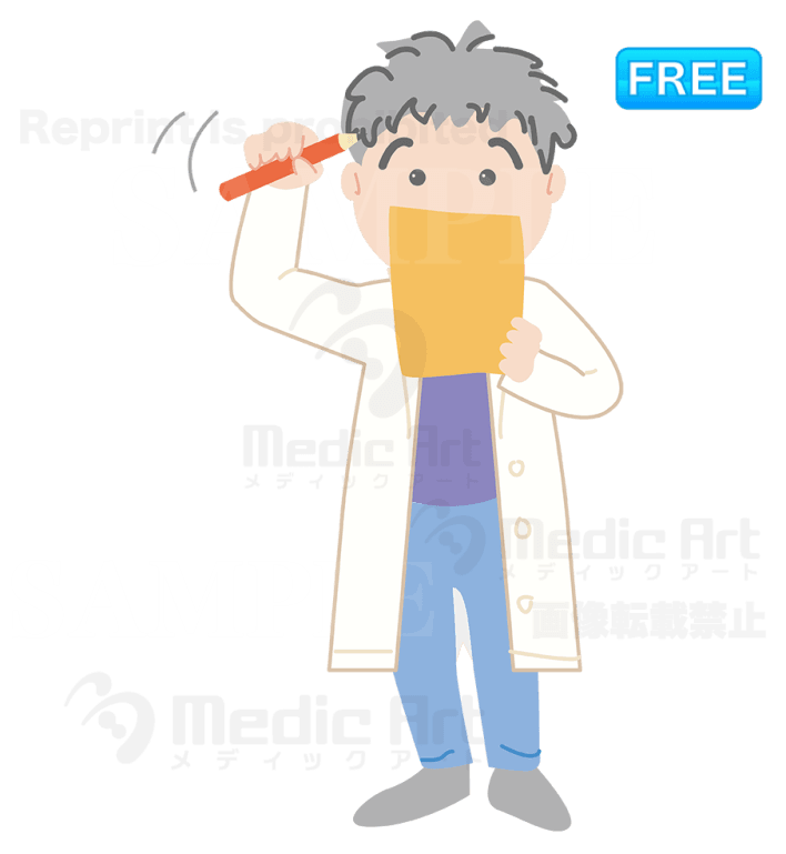 カルテを見ながら、考え込む医師