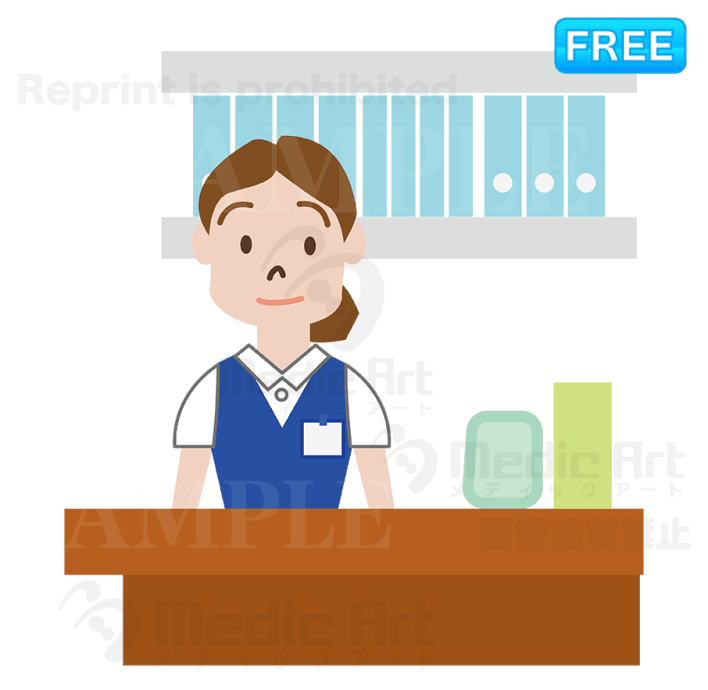 Receptionist who is greeting patients with her smile./F1