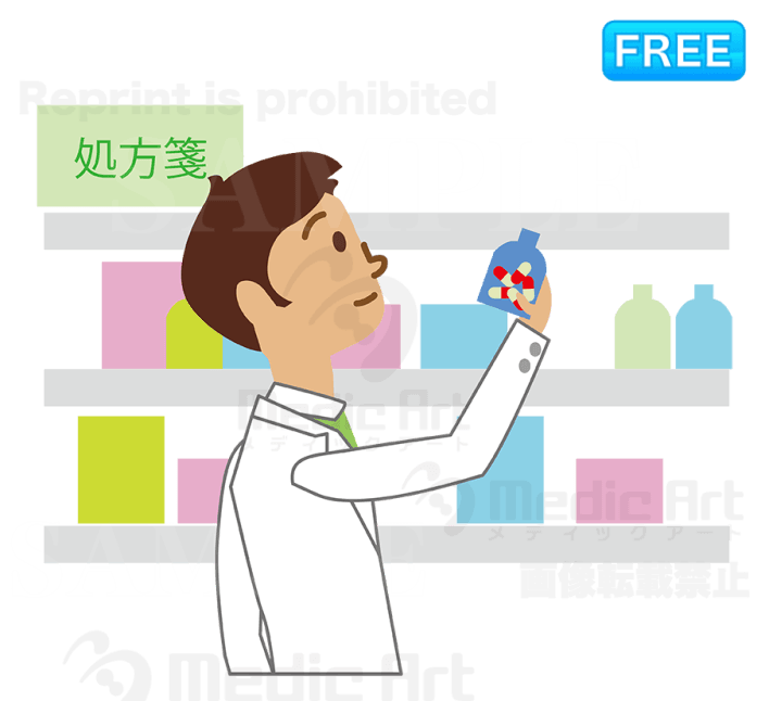 処方箋を見て、薬を選ぶ薬剤師