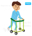 歩行器で歩く訓練をしている男の子