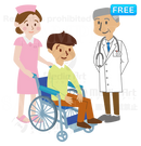 車いすの患者さんを押す看護師とそれを見守る医師