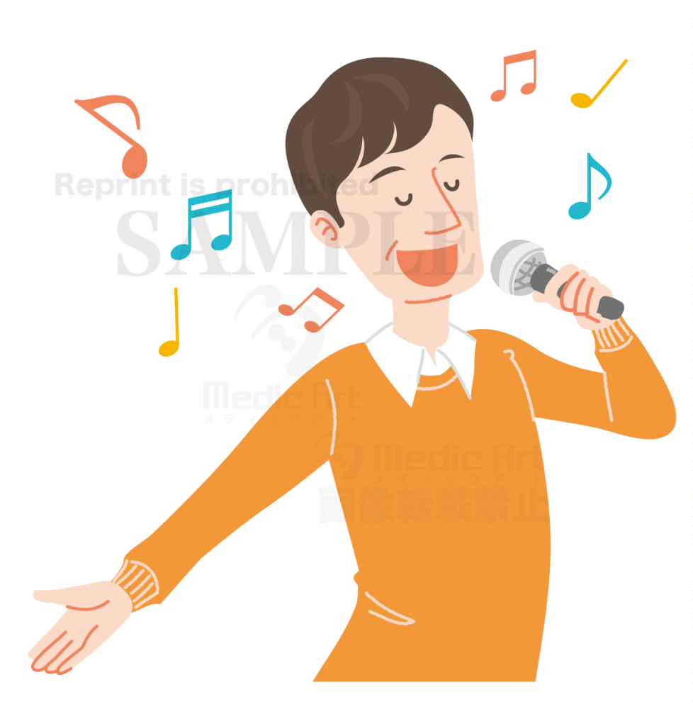 カラオケで熱唱をしている男性