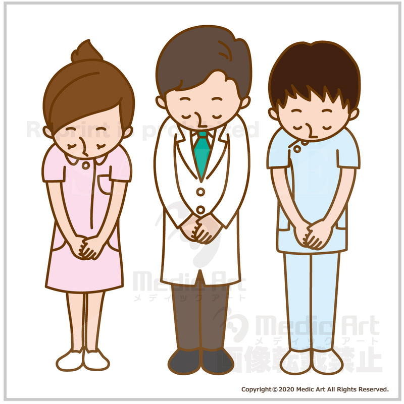 Bowing doctors, nurses, laboratory technicians