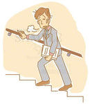 階段の昇り降りで疲れきっている男性