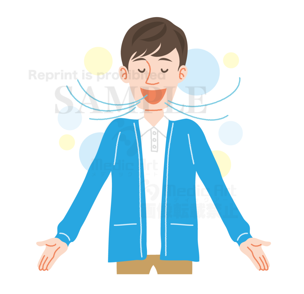 A man who are refreshed by taking a deep breath
