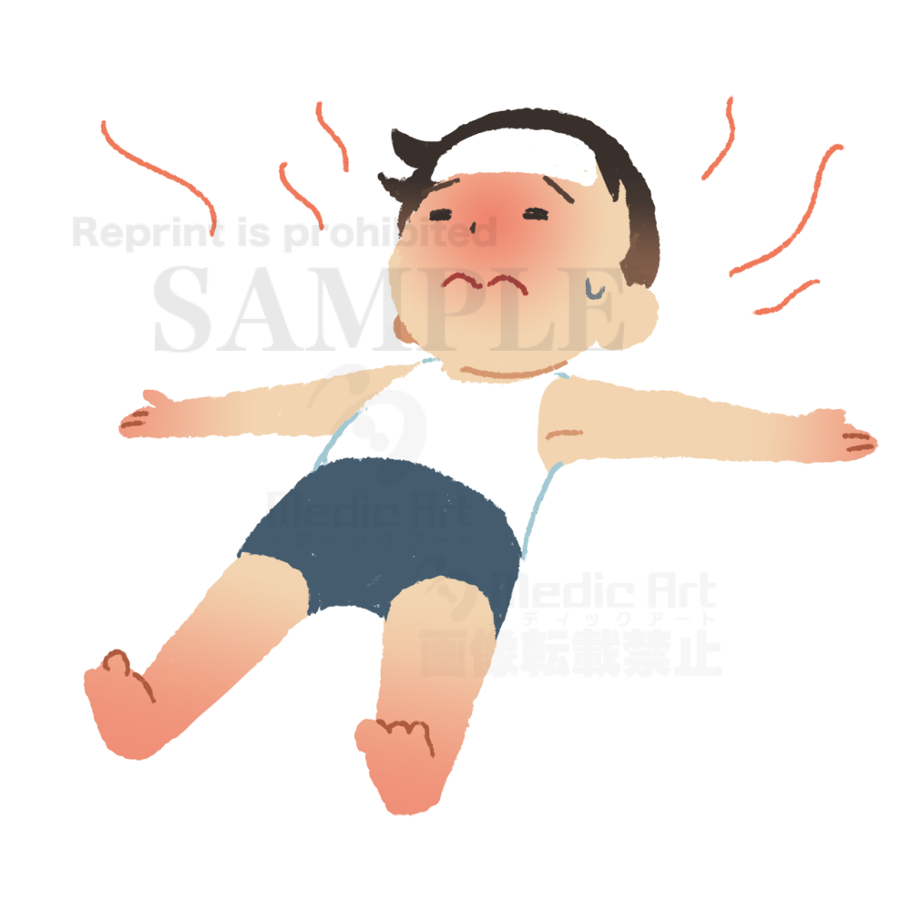 Boy who has fallen due to heat stroke