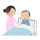 入院中の患者さんとその世話をする看護師
